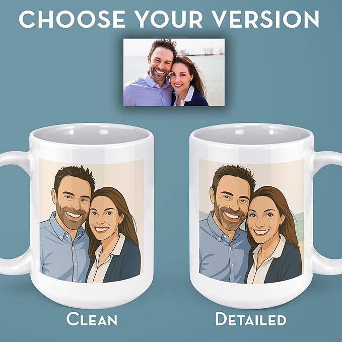 Personalized Coffee Mug, Custom Drawing Portrait Gift, Funny Customized Coffee Gift for Men & Women, Custom Mugs with Pictures, White 15oz Father's Day Mug