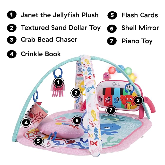 Baby Einstein Ocean Explorers 4-in-1 Kickin Tunes Jellyfish Jamboree Music & Language Discovery Gym, Pink, Ages 0 Months and Up