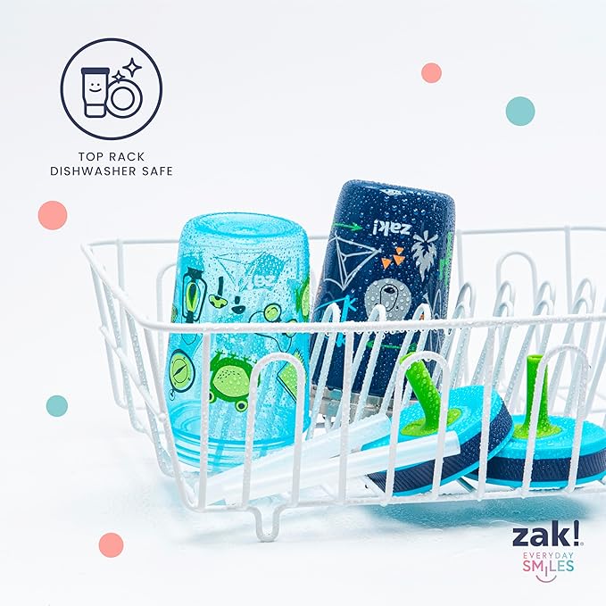 Zak Designs Dino Camo Kelso Tumbler 3pc Set, Leak-Proof Screw-On Lid with Straw, Bundle for Kids Includes Plastic and Stainless Steel Cups with Additional Sipper, 15 fluid ounces