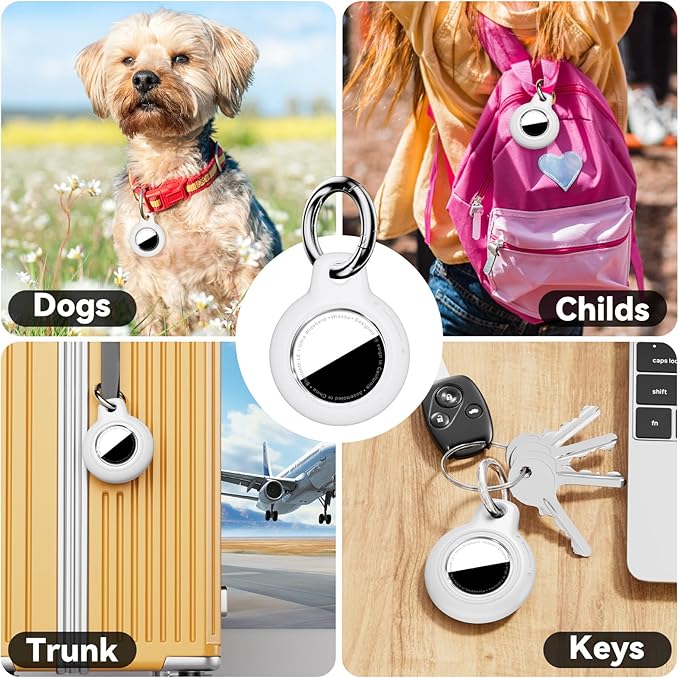 Upgrade Waterproof 2 Pack Airtags Holder with Apple Airtags Keychain, Hard PC Air Tag Case, Anti-Scratch & Shock Air tag Holder, Men's Women's Keyrings & Keychains-White+Blue