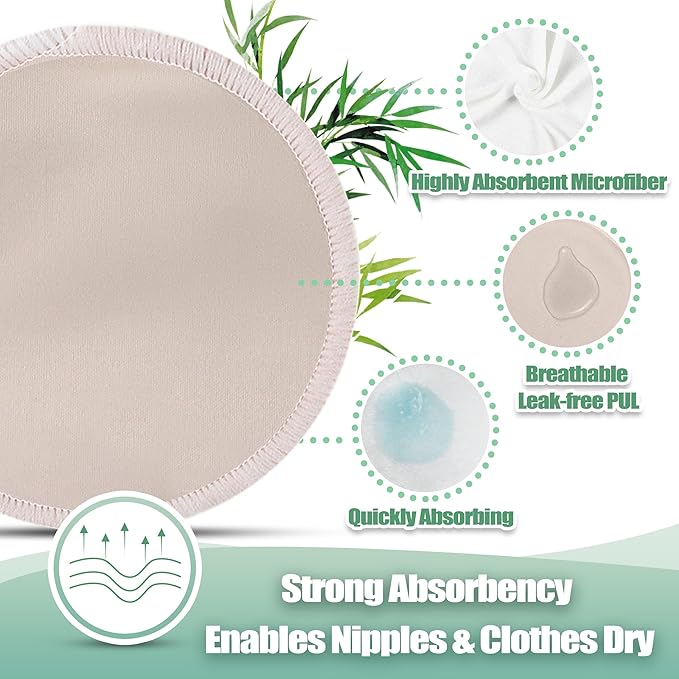 wegreeco Nursing Breast Pads (14 Pack) + Laundry Bag & Travel Storage Bag, 4.7 inch - Washable & Reusable Breastfeeding Nursing Pads (Rose Gold, Large, Plain Shape)