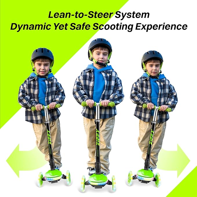 ZIFFY 3-Wheel Light-Up Kids Scooter, Kids Balance Scooter for Boys Girls with 20 Dynamic LED Lights, 4 Adjustable Height, Lean-to-Steer Design with Anti-Slip Wide Surface for Stability - Up to 110LBS
