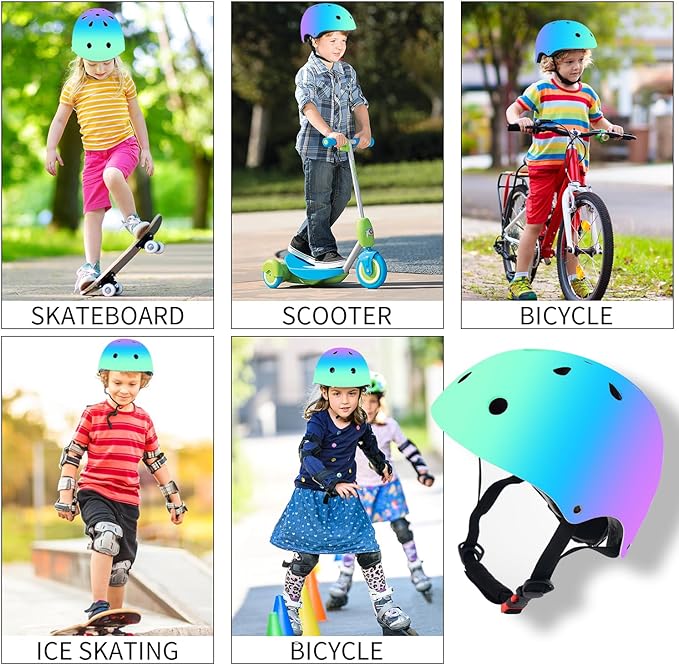 Adjustable Color Gradient Skateboard Helmet for 3-5-8-14+Ages【Toddler Kids Youth Adult】 Girls Boys Woman.Bike Helmet for Multi-Sports Cycling Bicycle Scooter Inline Roller Skate Rollerblading