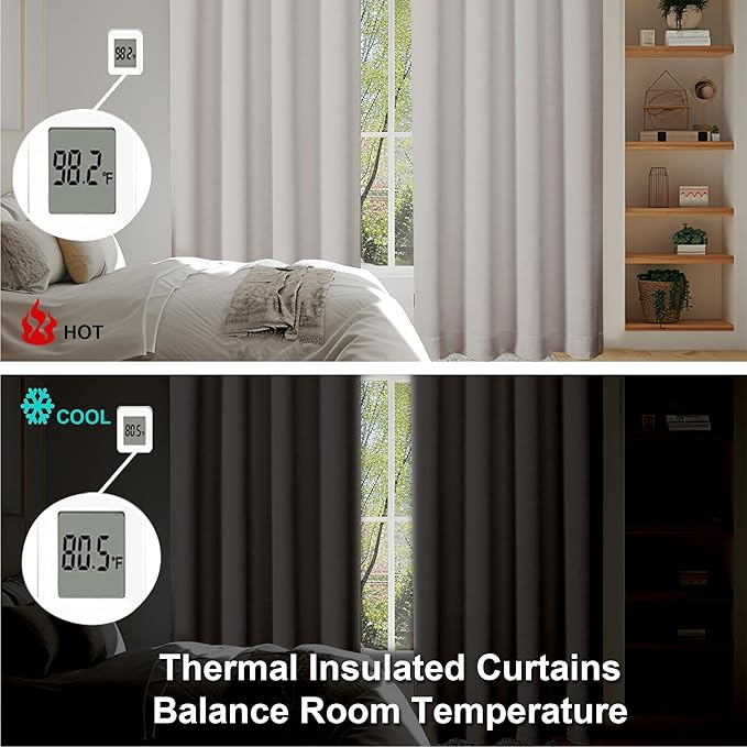 Simplebrand Ava Natural Blackout Curtains for Patio 108 Inches Long 2 Panels Set, Solid Thermal Insulated Room Darkening Rod Pocket Window Treatment Curtains Blackout Drapes, W50 x L108 Inch, Natural