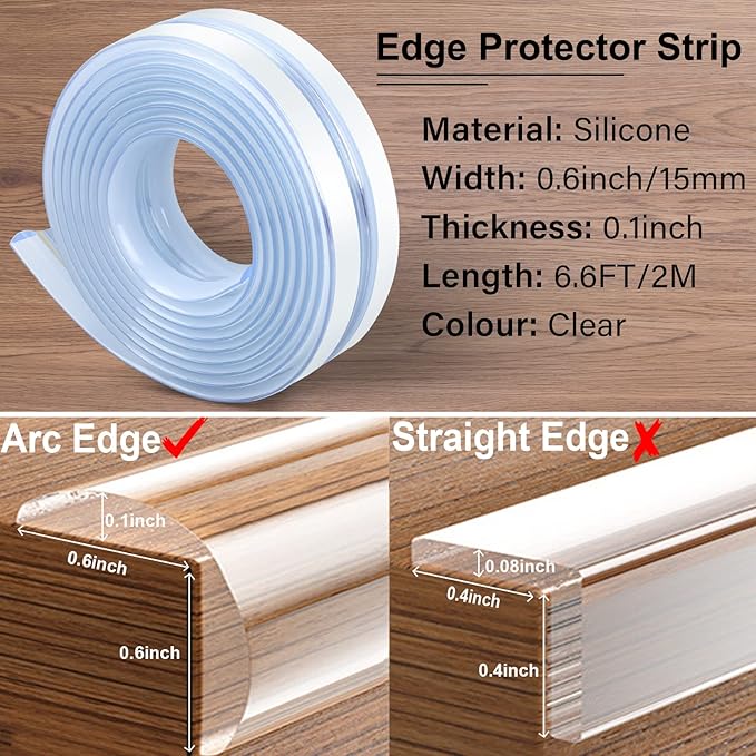 Baby Proofing, 0.4in Edge Protector Strip Clear, Thickened Silicone Soft Corner Protectors with Upgraded Pre-Taped Strong Adhesive, 9.8ft Edge Protectors for Cabinets, Tables, Drawers (White)