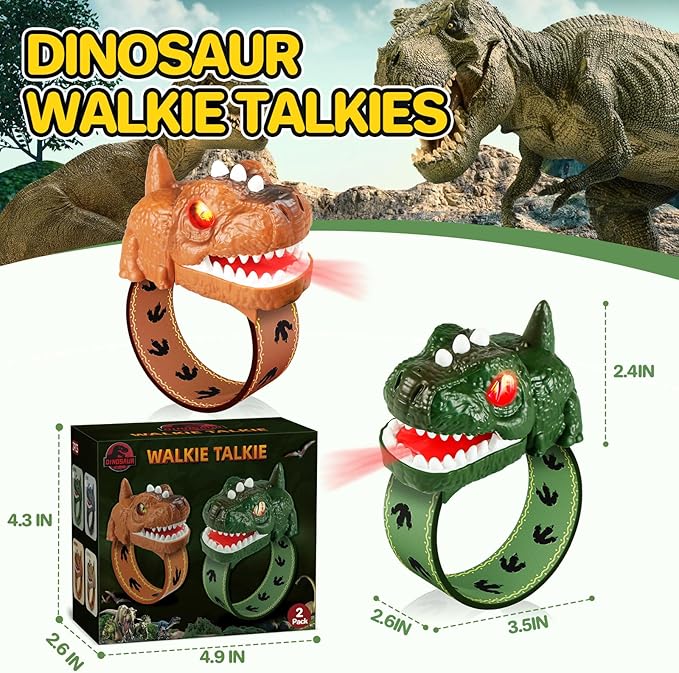 Dinosaur Walkie Talkies for Kids Rechargeable, Wrist Walkie Talkie with Flashlight, Outdoor Toys Camping Gear, T-Rex Dino Toy Birthday Gifts for Boys Girls Age 3-12 Years Old