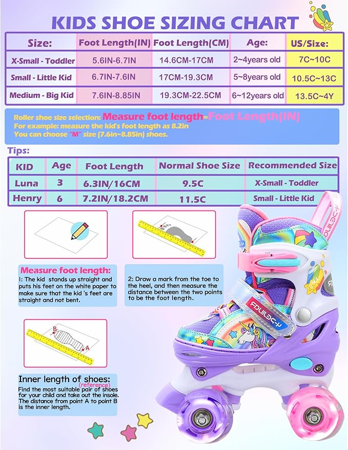 4-Pejiijar Rainbow Unicorn Kids Roller Skates for Girls Toddler Ages 2-4 5-8 8-12,Adjustable Roller Shoes with Luminous Wheels for Birthday Xmas Gifts