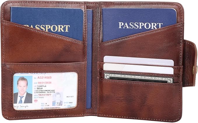 Real Leather Wallet Functional RFID Bifold Passport Holder Travel (Coffee)