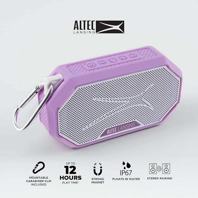 Altec Lansing Portable Bluetooth Speaker HYDRAMINI 2.0, IP67 Waterproof, Portable Speaker, 12h Playtime, Wireless Pairing, USB-C Quick Charge, Magnetic Bluetooth, Voice Assistant Integration