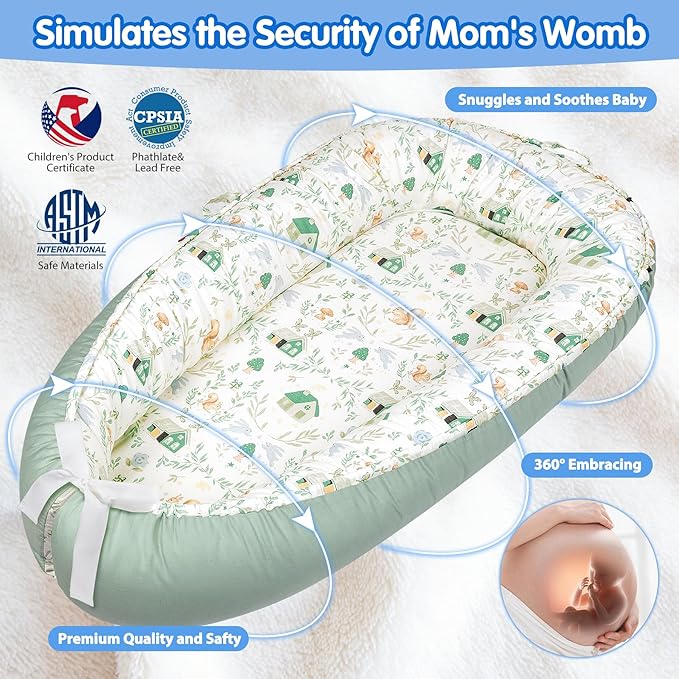 Baby Lounger - Breathable & Soft Baby Nest, Portable and Lightweight Tummy Time Lounger for Home and Travel, Ideal Newborn Babies Essentials Baby Shower Gifts