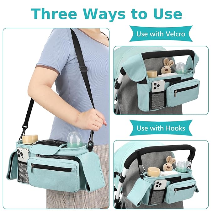 Accmor Universal Stroller Organizer with Insulated Cup Holder Detachable Phone Bag and Shoulder Strap,Stroller Bag Caddy Organizer Accessories Fits for Uppababy, Baby Jogger, Britax Strollers