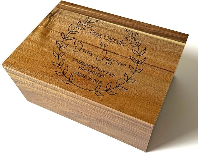 Time Capsule Box 1st Birthday - Custom First Birthday Memory Time Capsule Box with Hinged Lid, First Keepsake Storage Gifts for Babies, Personalized Gift for New Parents, Acacia Wood, 11x8x4.75 in