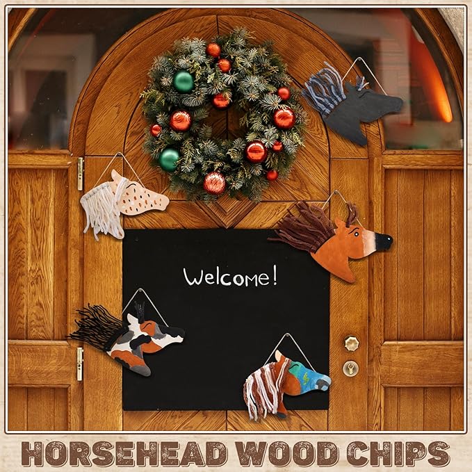 Geelin 24 Pcs Christmas Wooden Horse Craft Western Ornament Unfinished Wooden Cutouts Horse Painting Kit Unicorn Ornament DIY Cowboy Craft Paint Your Own Art for Christmas Party Favors(Classic)