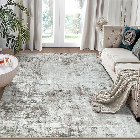 4x6 Area Rugs for Living Room Rug Washable: Modern Large Rug for Dining Room Bedroom Carpet Non Slip Low Pile 4 by 6 Indoor Abstract Nursery Home Office Brown Grey