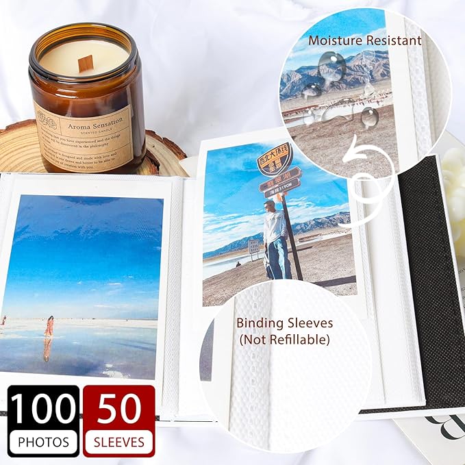 RECUTMS Photo Album 4x6 Photos - 100 Photos Small Capacity Premium Leather Cover Photo Book, Small Photo Album for Wedding Family Baby (Dark Green)