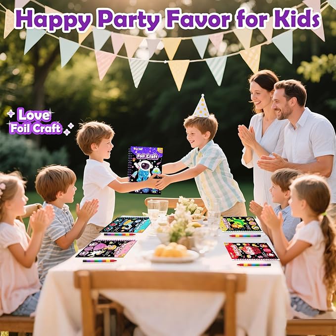 FUNNYB&G Foil Art Craft Activity for Kids - Gift for Boys Crafts for Kids Fun Art Supplies DIY Creative Travel Toy, Birthday Gift Party Favor Toys for Girls Boys 4 5 6 7 8 9 Years Old (Space)