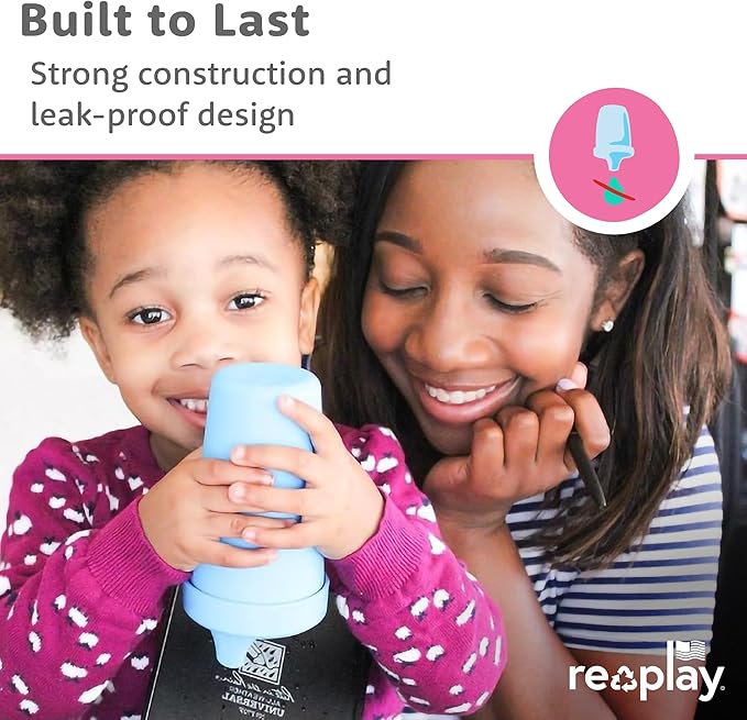 Re-Play Sippy Cups for Toddlers - 10 Oz. Reusable Spill Proof Cups for Kids, Dishwasher/Microwave Safe - Made in USA - Set of 3-3.13" x 6.25" - Aqua Asst