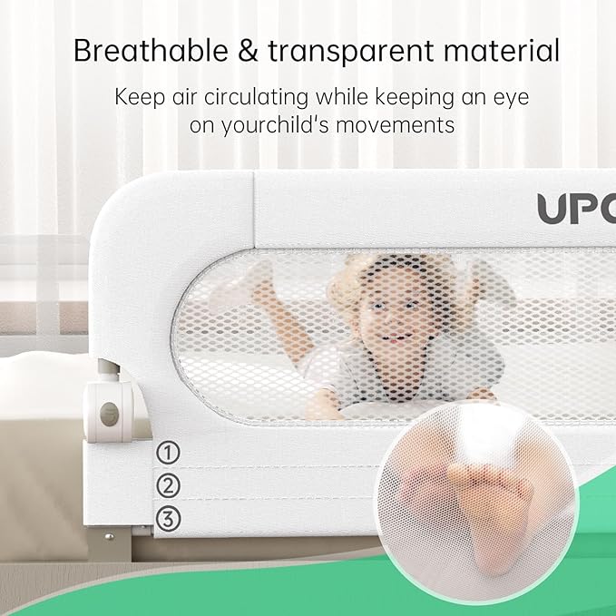 Folding Bed Rail for Toddlers,Baby Bed Rail Guard with Reinforced Anchor Safety System,Fit Bunk,Full Size,Queen,King,Twin(White,43"x23.6")