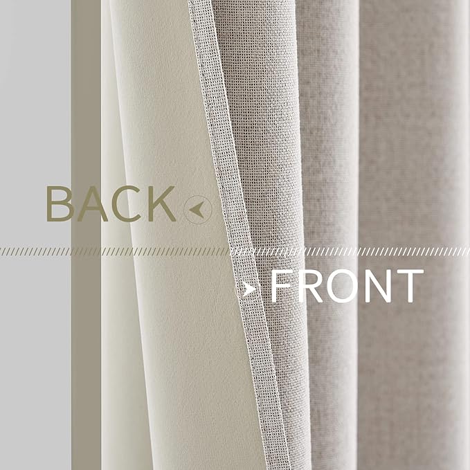 MIULEE 100% Blackout Linen Textured Curtains for Bedroom Solid Thermal Insulated Ivory Grommet Room Darkening Curtains & Drapes Luxury Decor for Living Room Nursery 52 x 132 Inch (2 Panels)
