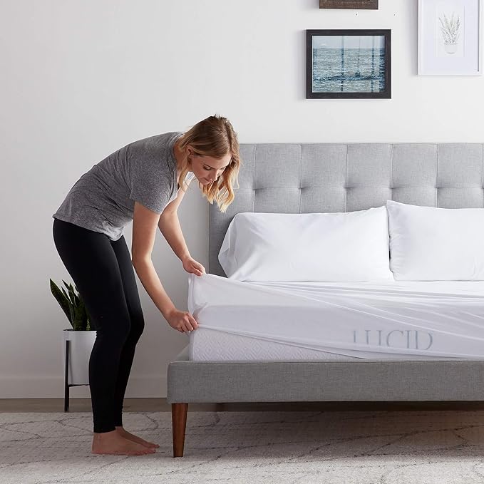 LUCID Premium Rayon from Bamboo Jersey Mattress Protector | Twin XL Size Waterproof Mattress Protector | Ultra Soft, Fitted Sheet Style, White