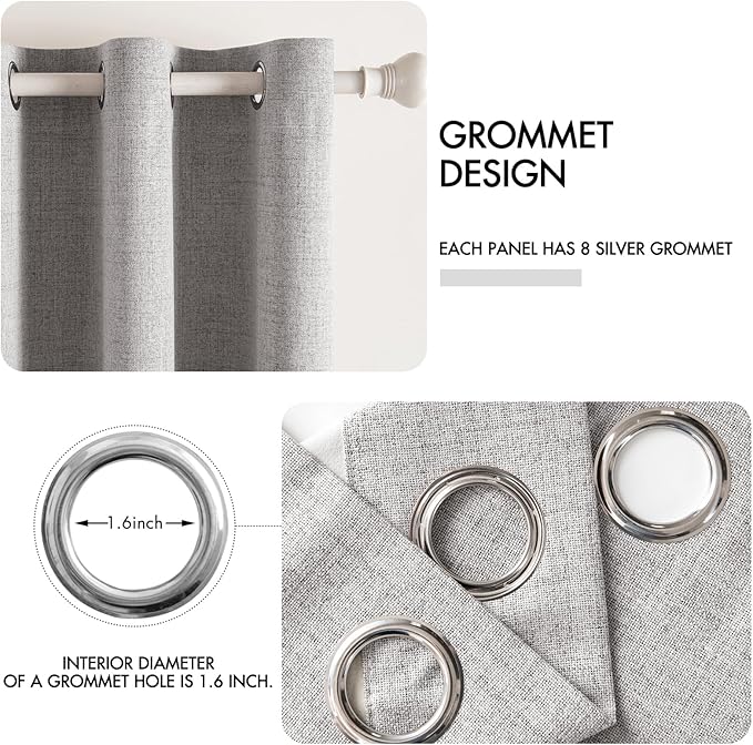 MIULEE Linen Texture Curtains for Bedroom Solid 100% Blackout Thermal Insulated Greyish White Curtains Grommet Room Darkening Drapes for Living Room Nursery 52x96 Inch (2 Panels)