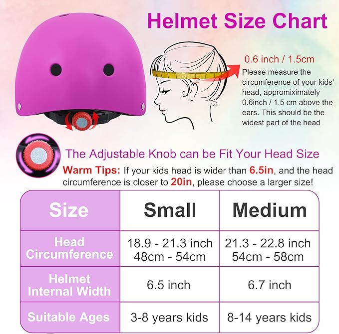 Kids Bike Helmet with DIY Stickers and Knee Pads Elbow Pads Wrist Guard Set for Ages 3-8-14 Toddler Boys Girls Helmet for Roller Skates Cycling Skateboarding Bicycle Scooter