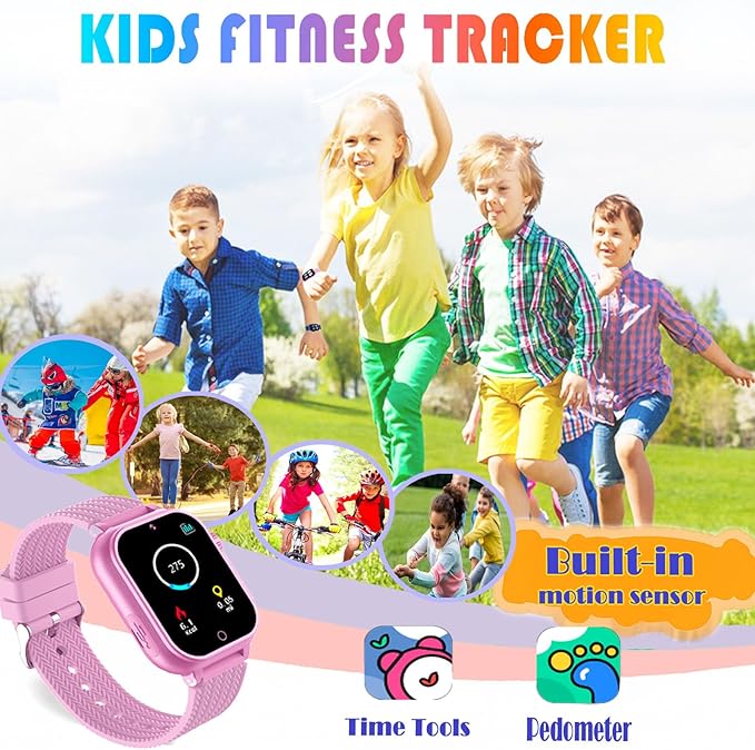 Goodatech Kids Smart Watch for Boys Girls, 1.54'' Smartwatch with 26 Puzzle Games,HD Camera,Video Music Player,Pedometer,Flashlight,Audio Book etc., Aluminum Case and Sport Band (Pink)