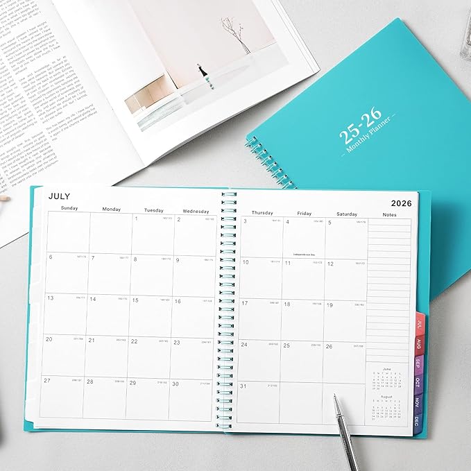 2026 Monthly Planner - JUL 2025 - DEC 2026, Academic Planner 2026, 18 Monthly Calendar with Colorful Tabs, Waterproof Cover (Blue, 8" x10", Notes)