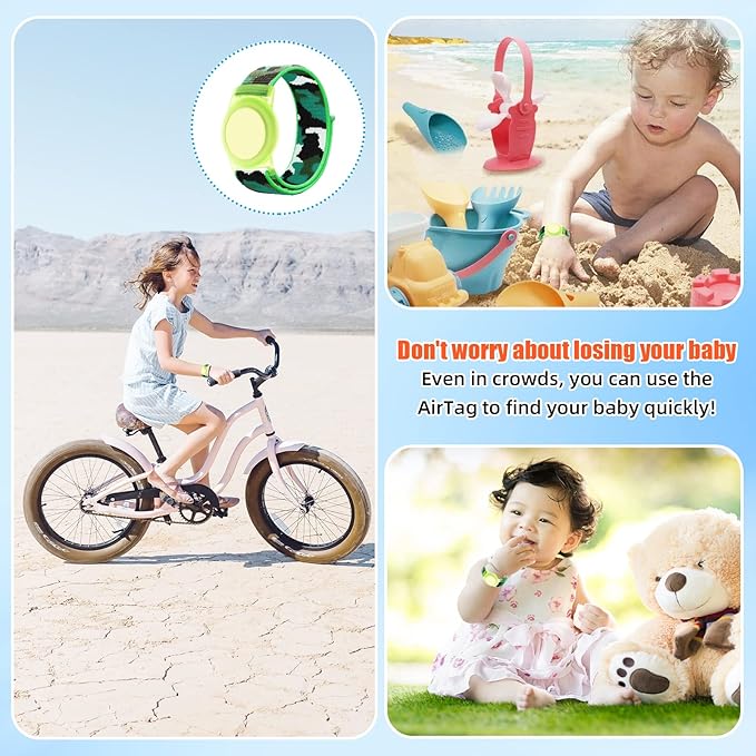 Compatible with Apple AirTag Bracelet for Kids, Camo Nylon Air Tag Wristband, Protective Case for Airtag GPS Tracker Holder, Adjustable Anti Lost Watch Band for Toddler Child Elder (Dark Green)