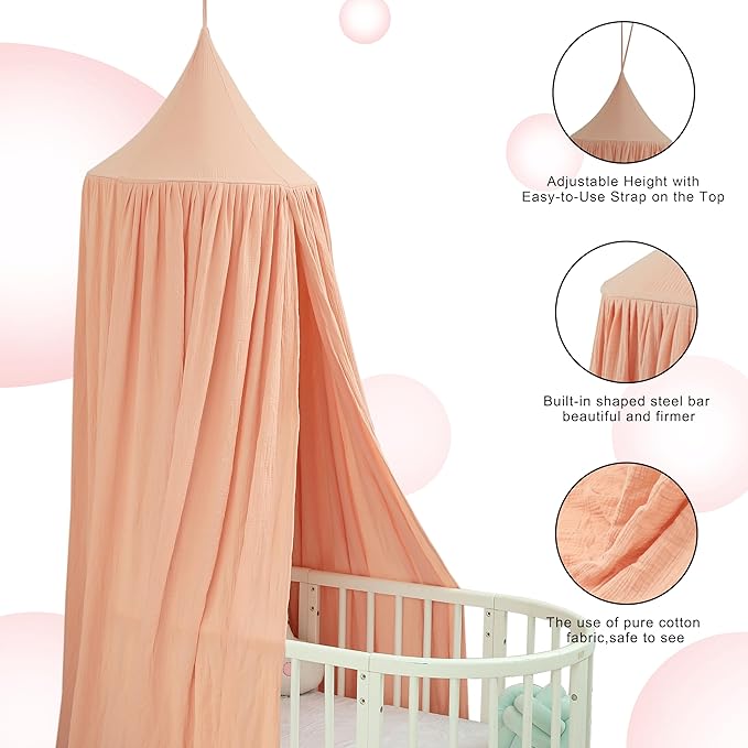 Cotton Kids Bed Canopy, Nursery Room Baby Crib Hanging Curtain Mosquito Net Hideaway Bedding Children Reading Nook Decoration, Pastel Neutral Color for Boys & Girls (Green)