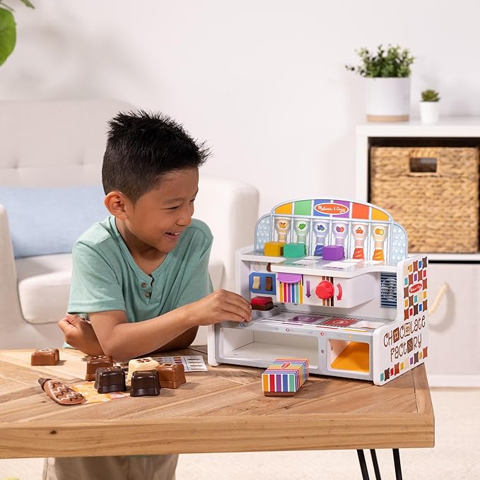 Melissa & Doug Wooden Chocolate Factory Pretend Play Set, Play Food Candy Maker for Boys and Girls - FSC-Certified