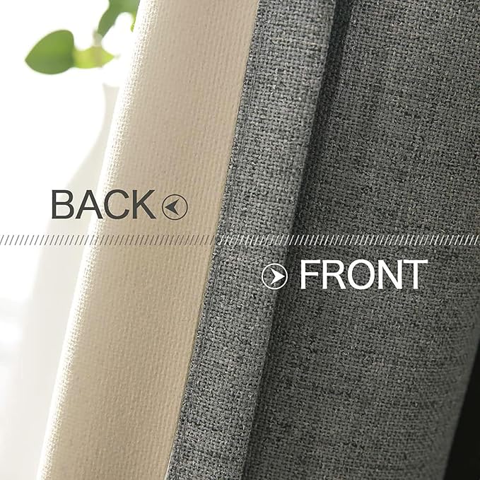 MIULEE Linen Blackout Curtains and Drapes 100% Room Darken Thermal Insulated Grommet Window Panels with Coating 2 PCs W 42 x L 84 inches Dark Grey