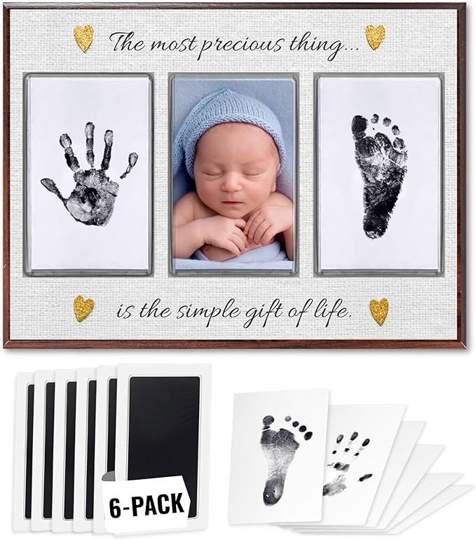 Inkless Hand and Footprint Kit, Baby Keepsake Plaque & Baby Shower Gifts - Ideal as Mom To Be Gift, Nursery Picture Frames, Clean Touch Hand and Footprint Kit (Style 2 - Design 6)