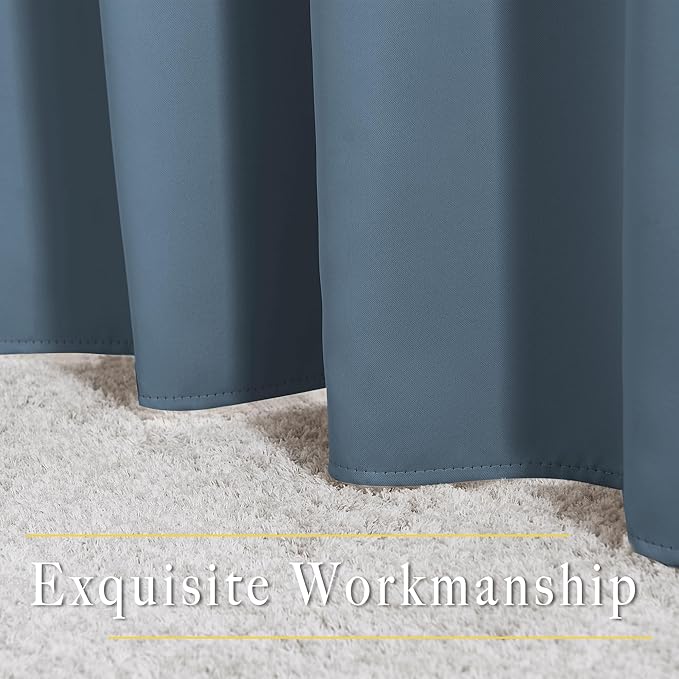 NICETOWN Smoky Blue Curtains 110 inches Long, Grommet Thermal Insulated Blackout Curtains Privacy Window Treatments Sound Reducing for Bedroom/Living Room, W66 x L110, 2 Panels