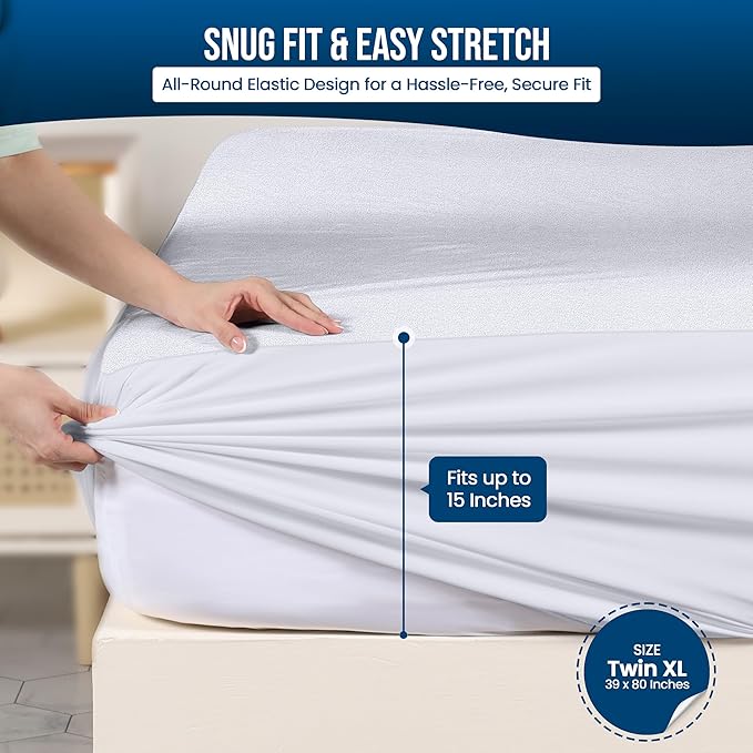 Utopia Bedding Waterproof Mattress Protector Twin XL Size, Premium Terry Mattress Cover 200 GSM, Breathable, Fitted Style with Stretchable Pockets (White)