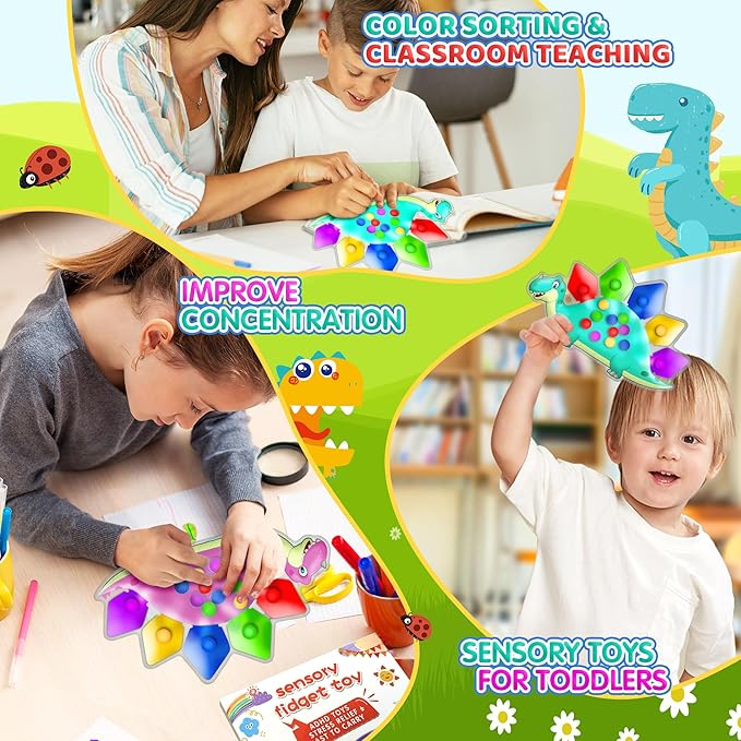 2PC Pink Dinosaur Color Sorting Sensory Toys, Montessori Toys for Toddler Girl Fine Motor Skill Game Learning Activities Quiet Calm Down Fidgets for Classroom Stocking Stuffers for 3 4 5 Year Old