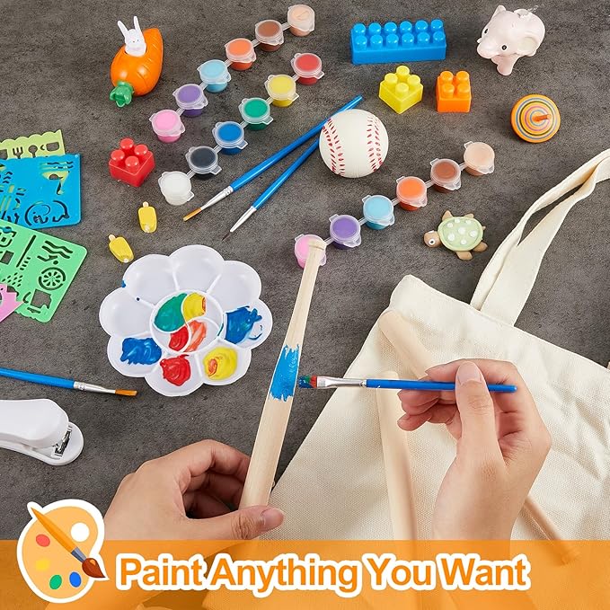 Fulmoon 96 Set Acrylic Paint Kits for Kids Adults Washable Mini Painting Kit Arts Crafts Party Favors Filled Strips Brushes Palettes Bulk for Classroom Home Kit Supplies (Vivid Color)