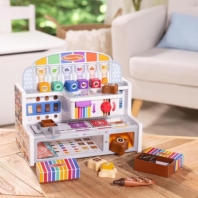 Melissa & Doug Wooden Chocolate Factory Pretend Play Set, Play Food Candy Maker for Boys and Girls - FSC-Certified