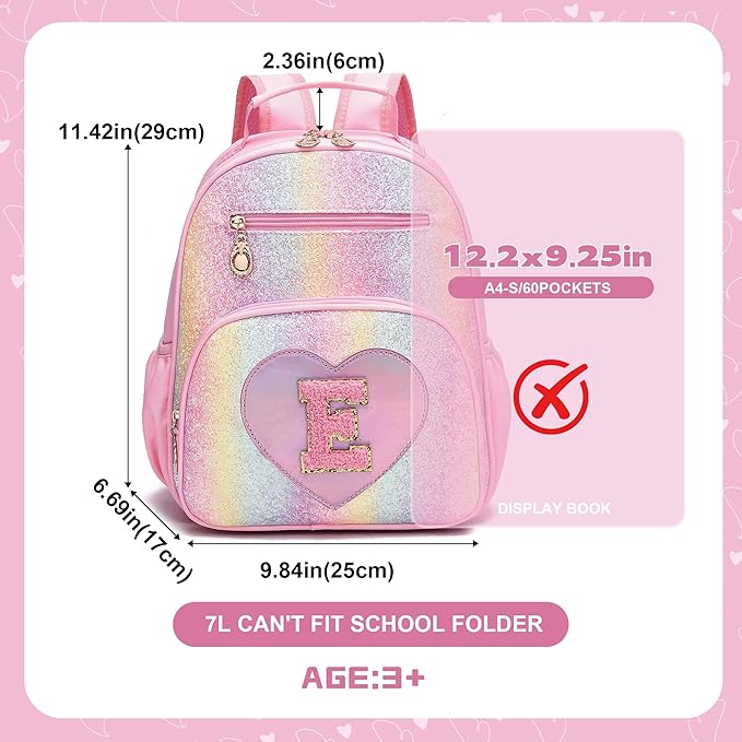 I IHAYNER Kids Glitter Lightweight Backpack for School Travel & Daycare, Toddler Backpack for Girls 3+ Preschool Kindergarten Elementary Kids Backpack-Rainbow Pink E