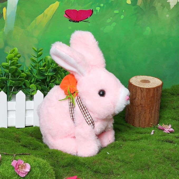 Easfan Hopping Pink Bunny Interactive Electronic Pet Plush Glowing Toy with Sounds Jumping Rabbit Ears Moving Educational Plush Toy Easter Birthday Gifts for Kids Girls, 7''
