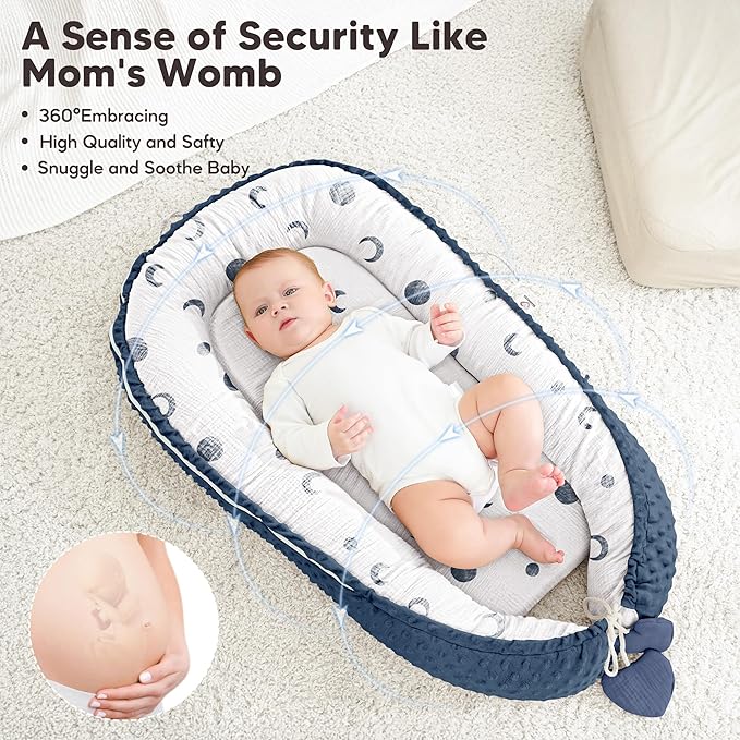 Baby Lounger - Infant Lounger Pillow for Newborn 0-24 Months, Soft, Breathable & Portable Baby Lounger Pillow for Boys & Girls, Cozy Baby Floor Seat for Home & Travel (Bluemoon)