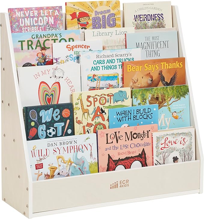 ECR4Kids Streamline Single-Sided Book Display with Storage, Classroom Bookshelf, White Wash