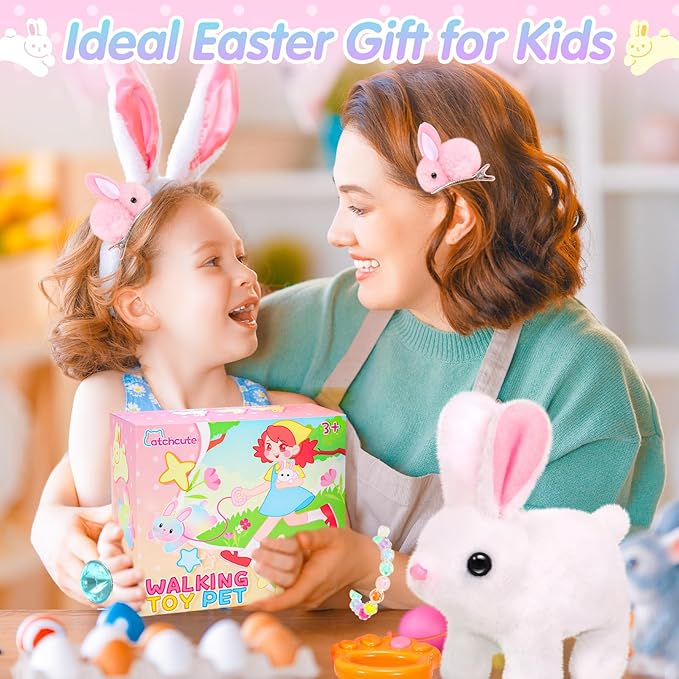 Hopping Plush Bunny Easter Interactive Toys for Kids,Can Wagging Tail and Twitching Nose with Remote Control Leash,Easter Eggs and Decorations,Easter Christmas Birthday Gift for Toddlers