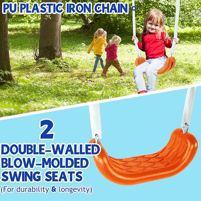 5-in-1 Backyard Swing Set for Kids Ages 3-8 | Outdoor Playset with Slide, 2 Safe Swing Seats, Basketball Hoop & Gymnastics Rings | Heavy-Duty HDPE & Steel Frame