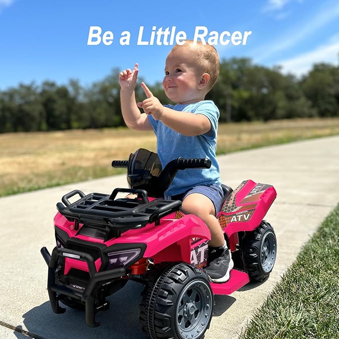 Kids ATV 4 Wheeler, 6V Ride-On Toy for Toddlers Boys & Girls with Music, Forward & Reverse - Rose Pink