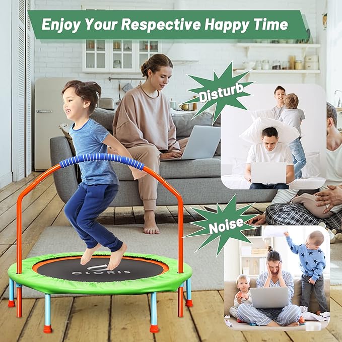 CLORIS 38in/48in Folding Trampoline - Max Load 220lbs / 450lbs Mini Trampoline Rebounder Trampoline for Adults with Adjustable Foam Handle, with safty Padded Cover Best Gift for Kids/Adult