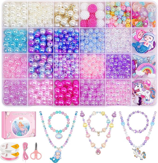DUDUCOFU 900Pcs Mermaid Bracelet Making Kit for Girls Kids Charm DIY Beads for Jewelry Making, Friendship Bracelet Kit with Ocean Pearl Shell Butterfly Beads for Bracelet Necklace Making