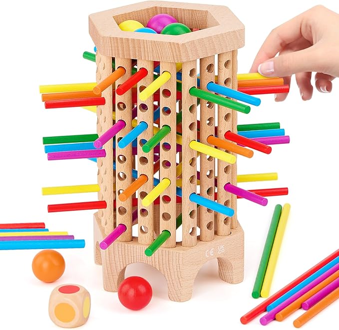 Montessori Game Wooden Board Games for Kids 4-6-8-12, 36 Colorful Stick Math Educational Toys for 3 4 5 6 Year Olds, Classic Fun Dice Games for Family Game Night for 2-6 Players Gift