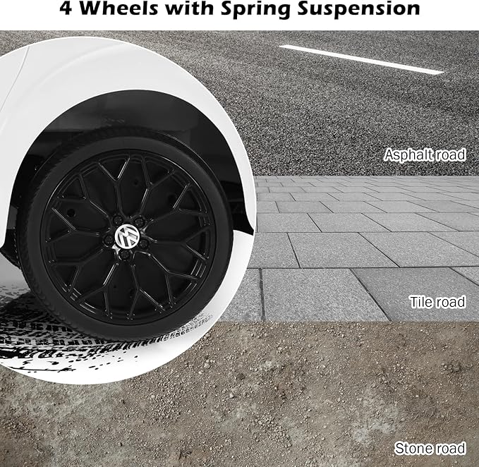 Costzon Ride on Car, 12V Licensed Volkswagen Beetle Battery Powered Vehicle w/Remote Control, Spring Suspension, Lights, USB, Horn, Music, 4 Wheeler for Boy Girl Gift, Electric Car for Kids, White