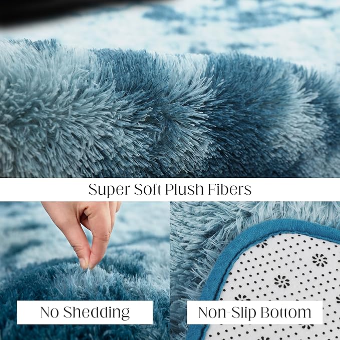 5x7 Area Rug, Luxury Rugs for Living Room, Ultra Soft Rugs for Bedroom, Non-Slip Indoor Carpet for Nursery, Kids Room, Playroom, Home Decor, Tie-Dyed Blue